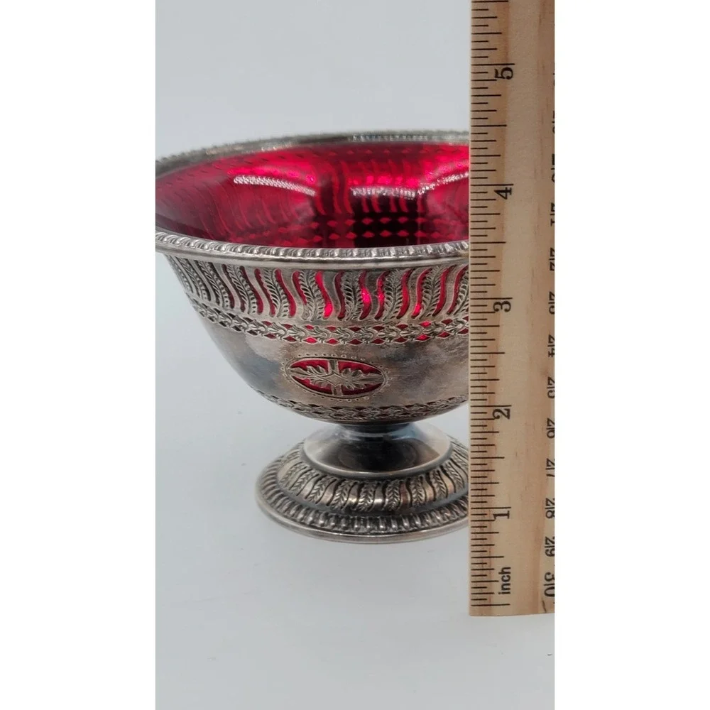 Barker Ellis Pedestal Bowl Ruby Red Glass Silver Plated Menorah Mark England